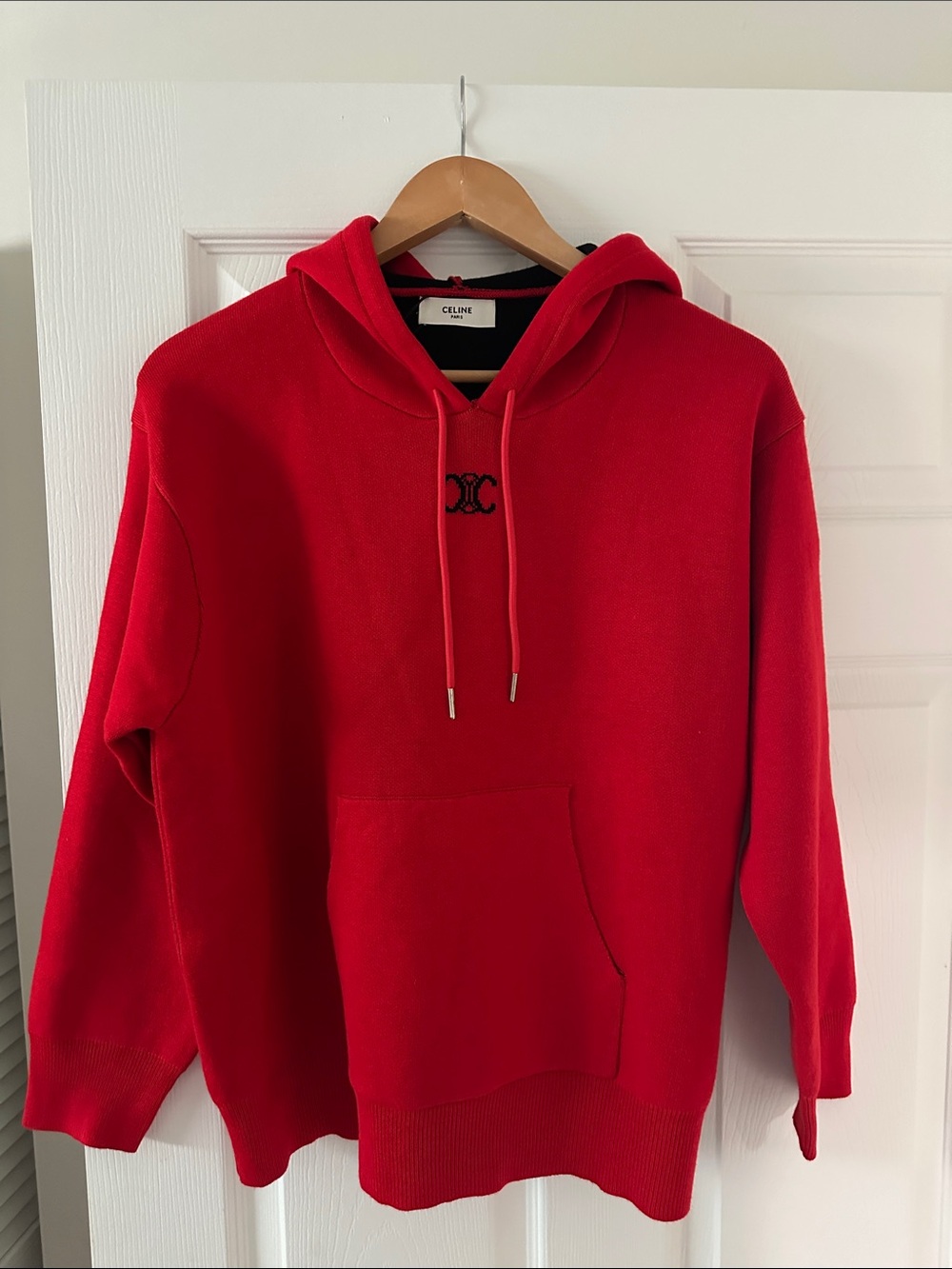 Celine Red Pullover Hoodie with Contrast Logo .